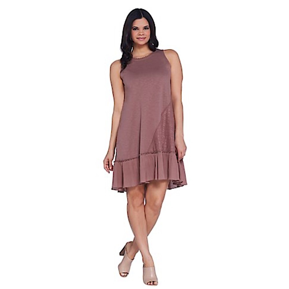 LOGO by Lori Goldstein Cotton Slub Tank Dress with Crochet Lace